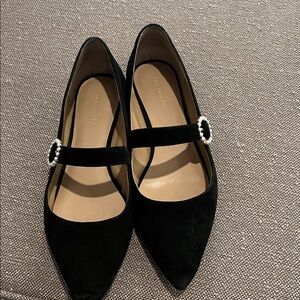 Ann Taylor Black Mary Jane Flats with Pearl Accent